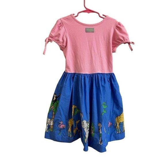 Eleanor Rose Rhonda Dress Field Trip Pink Blue Zoo Animals Monkey Giraffe Elepha - Picture 2 of 5